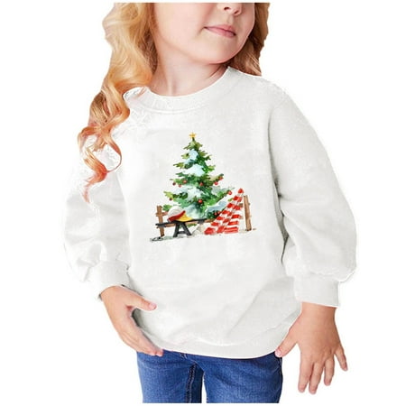 

GA WEIHUA Online Deals Girl s Boy s Sweatshirts Toddler Christmas Crewneck Long Sleeve Pullover Kids Cotton Xmas Tree Graphic Top Sweater Shirts Winter Vacation Top Sizes 2-9(White 2 Years)