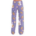thumbnail image 4 of Easter Satin Pajama for Women Wide Leg Bunny Egg Print Loungewear Elastic Waist Festival Lounge Pants Drawstring Stretchy Cute with Pockets Pants, #294 Purple M, 4 of 5