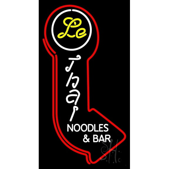 Thai Noddles And Bar LED Neon Sign 20 x 37 - inches, Black Square Cut Acrylic Backing, with Dimmer - Bright and Premium built indoor LED Neon Sign for restaurant window and interior decor.