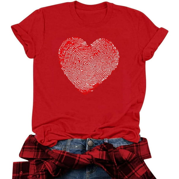 RKSTN Valentine's Day Gift Women's Cotton T Shirts Oversized Crewneck Valentine Printed Short Sleeve Shirt Pullover Top Womens Casual Graphic Print Round Neck Plus Size Loose Comfy Summer Tee Shirt