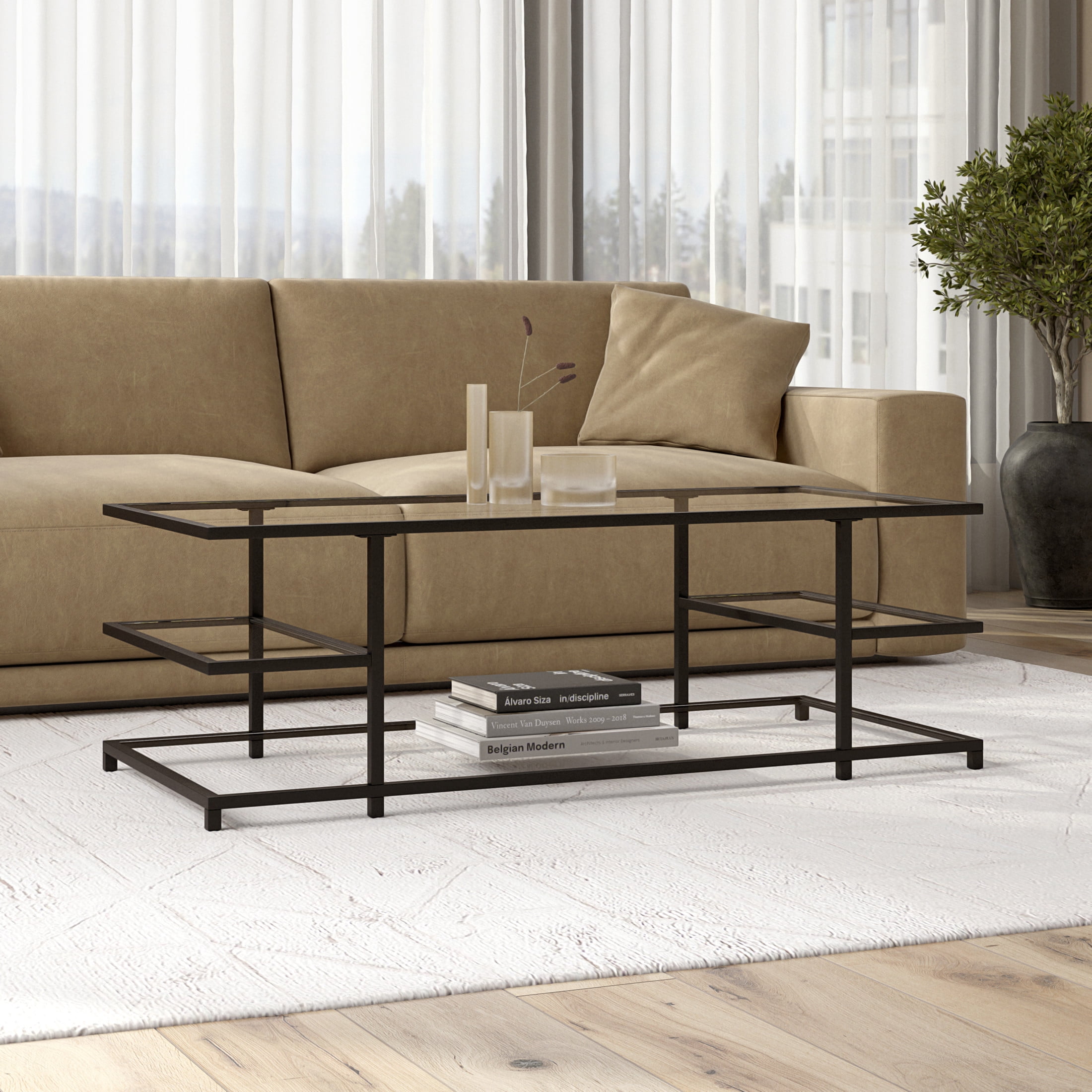 Evelyn&Zoe Modern/Contemporary 54" Wide Blackened Bronze Coffee Table