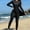#347-Black, variant on Women's Bikini Swimsuit, Sexy Solid Color Backless Two-Piece with Wave Design, Swimwear Set for Beach and Vacation