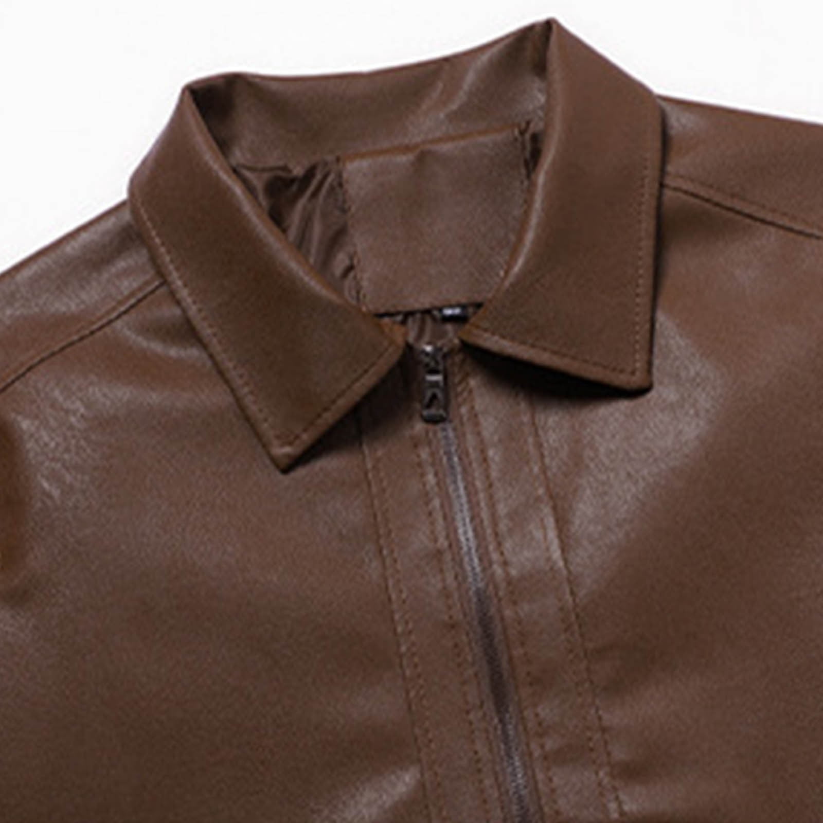 Xzbqbs Mens Casual Leather Jacket Casual Vintage Full Zip Up Motorcycle Jackets Lightweight Classic PU Faux Leather Lapel Jacket