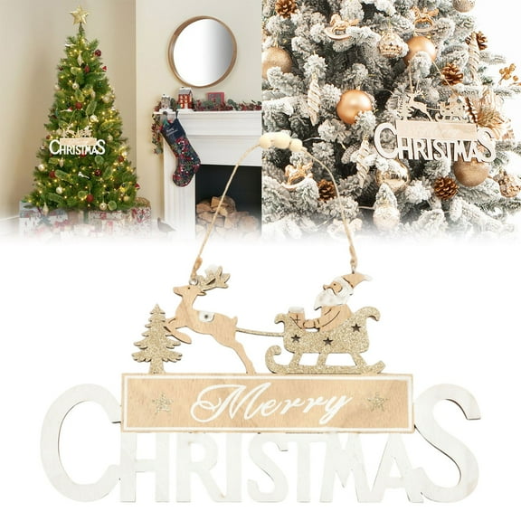 Christmas Decorations Champagne Gold Merry Christmas Wooden Sign Sticky Powder Large Christmas Decoration Door Hanging Christmas