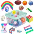 thumbnail image 1 of 24 Pack Bundle Sensory Fidget Toys Set-Liquid Motion Timer/Grape Ball/Mochi Squishy/Stretchy String/Flippy Chain/Easter Egg/Marble Mesh/Squeeze Bean/Cube for Autistic Kids, ADHD, Anti-Stress Toys, 1 of 8