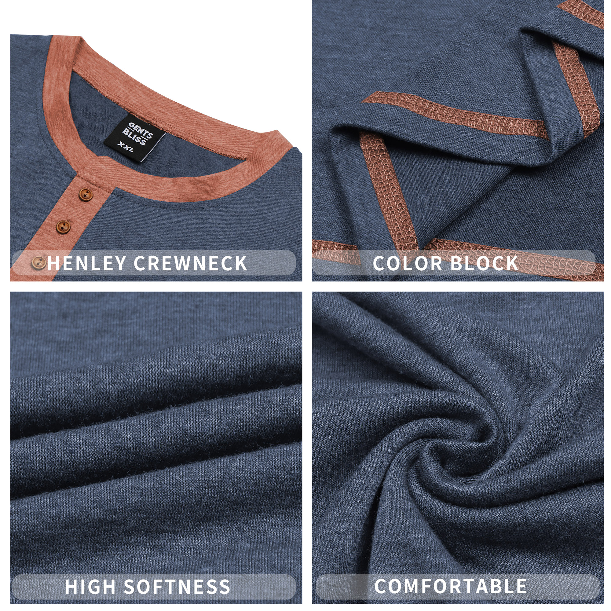 Gents Bliss Men's Long Sleeve Henley Crew Neck Shirt photo 6