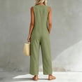 thumbnail image 6 of Women's Sleeveless V‑neck Linen Jumpsuit, Button Front Wide Leg Pants with Pockets, Casual Vacation Overalls Green XXL, 6 of 8