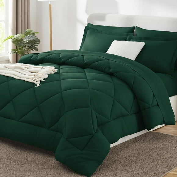 Set de edredón CozyLux King de microfibra verde esmeralda, 7 piezas