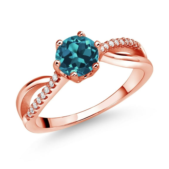 Gem Stone King 18K Rose Gold Plated Silver Ring Round Topaz and Moissanite (1.18 Cttw) (Size 5)