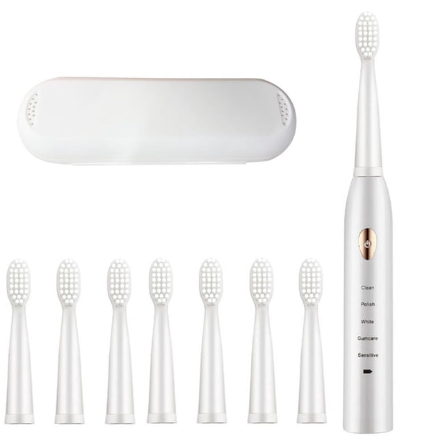 Feltree Rechargeable Electric Toothbrush with 8 Brush Heads, 5 Modes (Whitening/Sensitive/Polish), IPX7 Waterproof & USB Charging, Travel Case Included