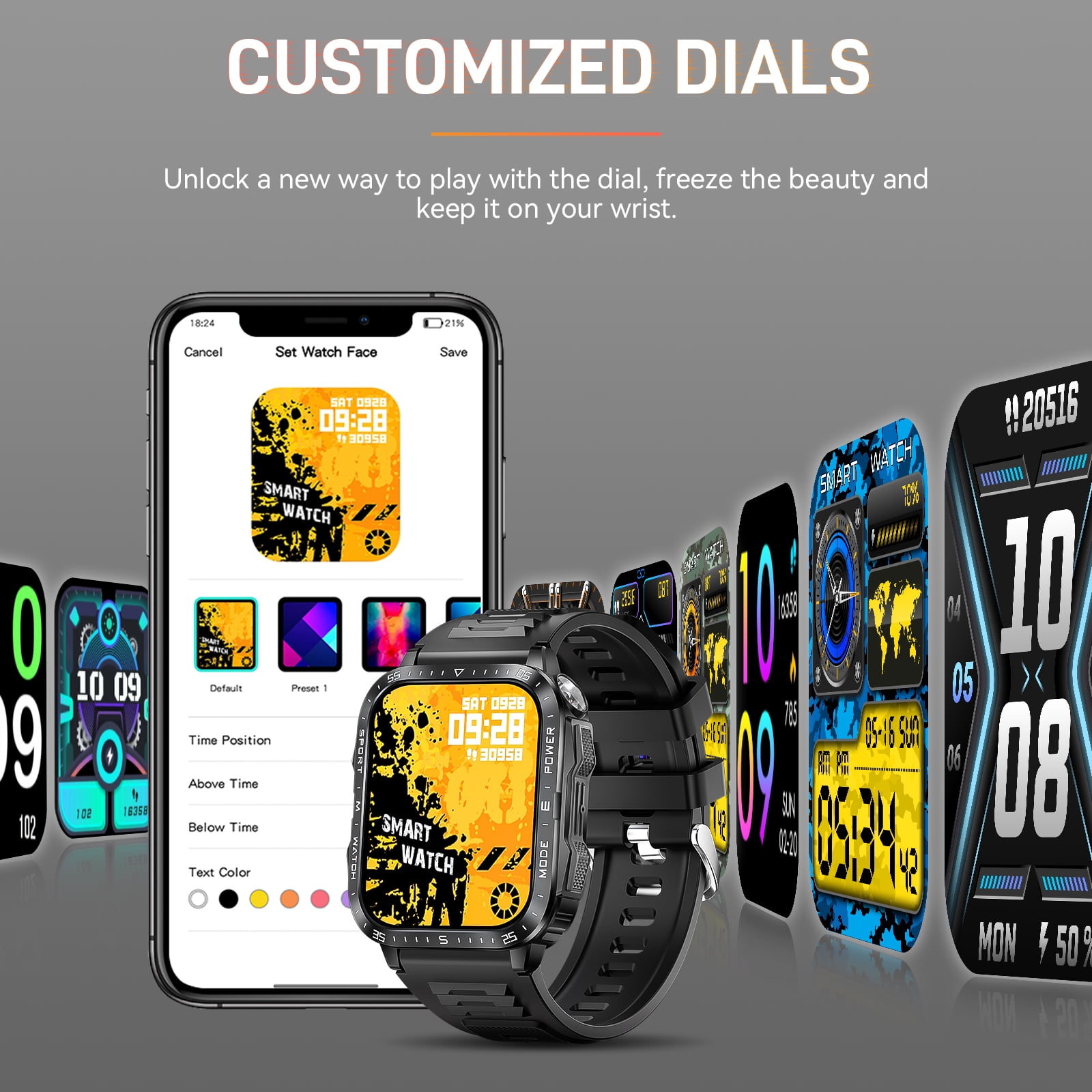 XAXRE KT79 Smart Watch for Men with 1.96" Big Screen LED Flashlight/UV Light 3ATM Waterproof Rugged Smartwatch with Text and Call for iOS Android, 1pc