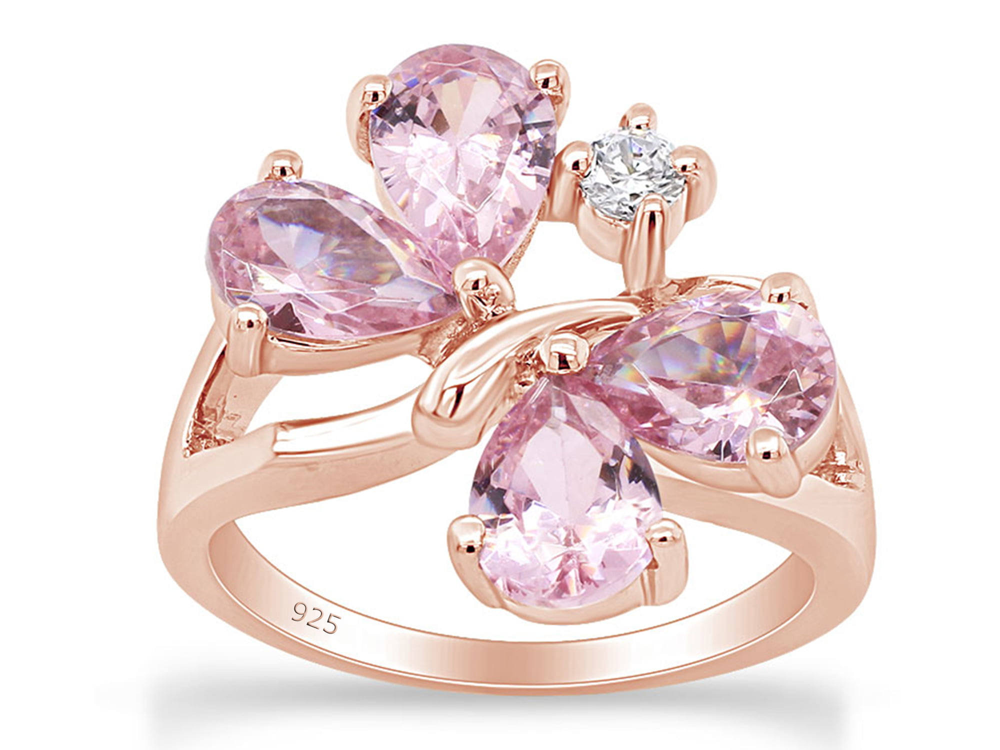 Wishrocks Round Cut White Cubic Zirconia Halo Engagement Ring in 14K Rose Gold Over Sterling Silver 