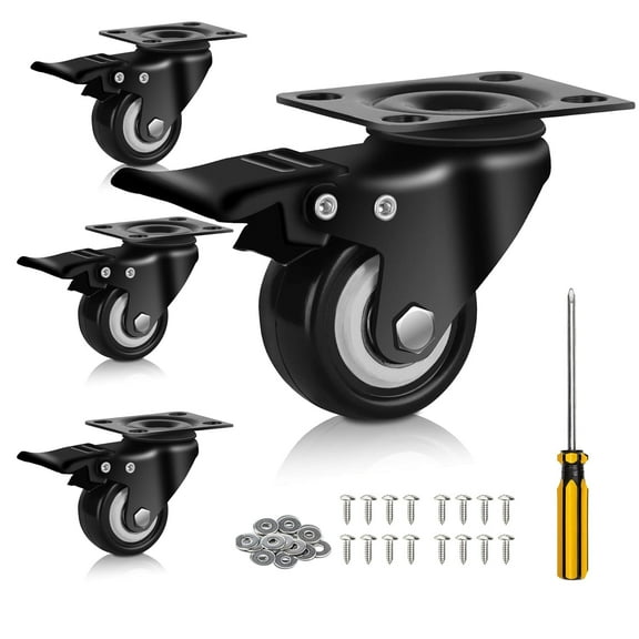 YAEMIKY 2"  Caster Wheels Set of 4,600 Lbs Heavy Duty Plate Casters with Double Ball Bearings,Premium Polyurethane Swivel Caster Wheels for Cart,Furniture,Workbench(Hardware Included)