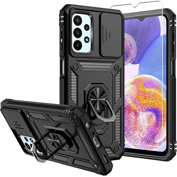 for Samsung Galaxy A23 5G Case,(Not for A23 5G UW),with Screen Protectors and Camera Cover,[Military Grade] 16ft.Drop Tested Cover with Magnetic Kickstand Protective Case for Galaxy A23 5G, Black