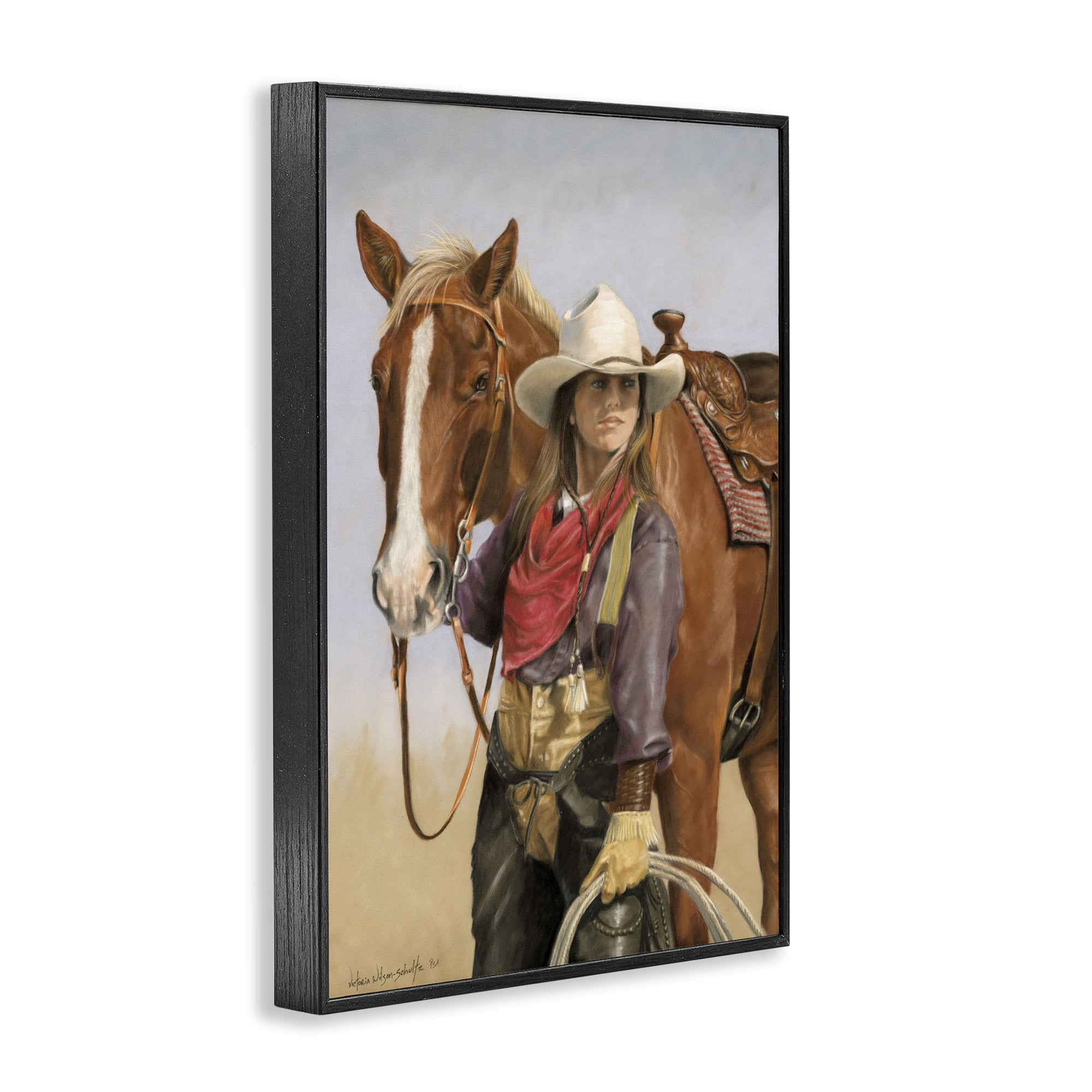 Stupell Industries Powerful Female Cowgirl Animals & Insects Painting Black Framed Art Print Wall Art, 20 x 30