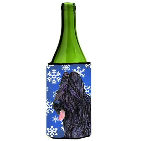 Briard Winter Snowflakes Holiday Wine bottle sleeve Hugger 24 oz.
