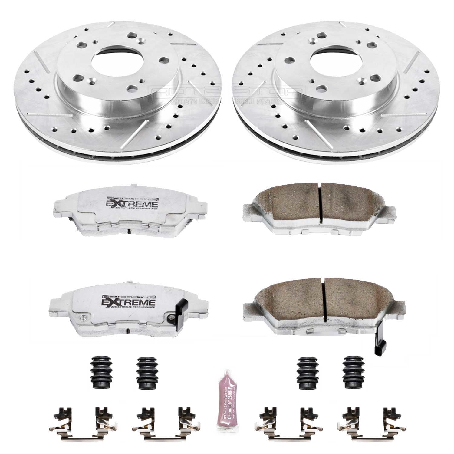 PowerStop Front Z26 Street Warrior Carbon-Fiber Ceramic Brake Pad and Drilled and Slotted Rotor Kit Fits: ACURA HONDA Select Models K2386-26