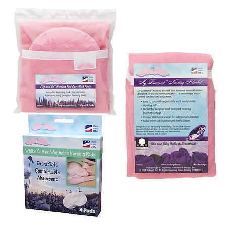 NuAngel Flip & Go Nursing Pad Case with Nursing Blanket & All-Natural White Cotton Nursing Pad Set