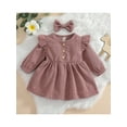 thumbnail image 2 of Spring Toddler Baby Girls Corduroy Dress Cute Newborn Kids Ruffle Long Sleeves Cotton Dress With Bow Headband Clothes, 2 of 9