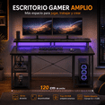 thumbnail image 4 of Escritorio Gamer, Escritorio para Computadora,Escritorio de Oficina en Casa, Escritorio para Viene con Regleta, Regleta de luz y Soporte para Monitor, 120cm Negro, 4 of 10