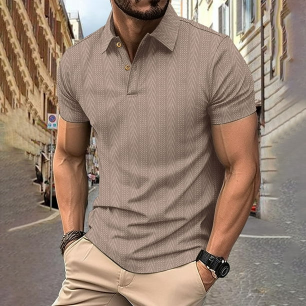 Blusa y camisa de manga corta con cuello vuelto para hombre, estilo casual, color liso, ventilada, con botones sueltos y bolsillos con solapa, blusas de poliéster para hombre de manga corta