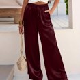 thumbnail image 4 of Gaukiv Womens Satin Drawstring Pants Silky Wide Leg Lounge Trousers Wine L, 4 of 5