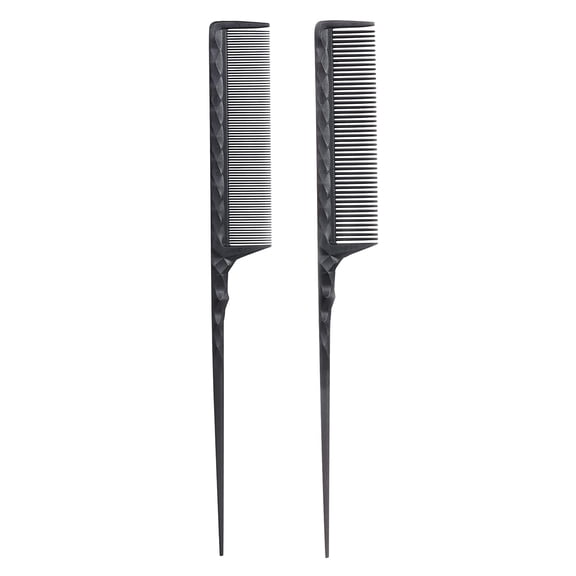 2 Heat Resistant Rat Tail Hair Combs for Flat Iron Straightening, Rattail Carbon Fiber Anti Static Styling Parting Teasing Combs for Women, Fine and Wide Teeth, Black