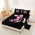 thumbnail image 2 of Manfei Watercolor Bow Letter D Queen Sheet Sets for Girls, Black Pink Initial Bed Set, 4pcs, 2 of 5