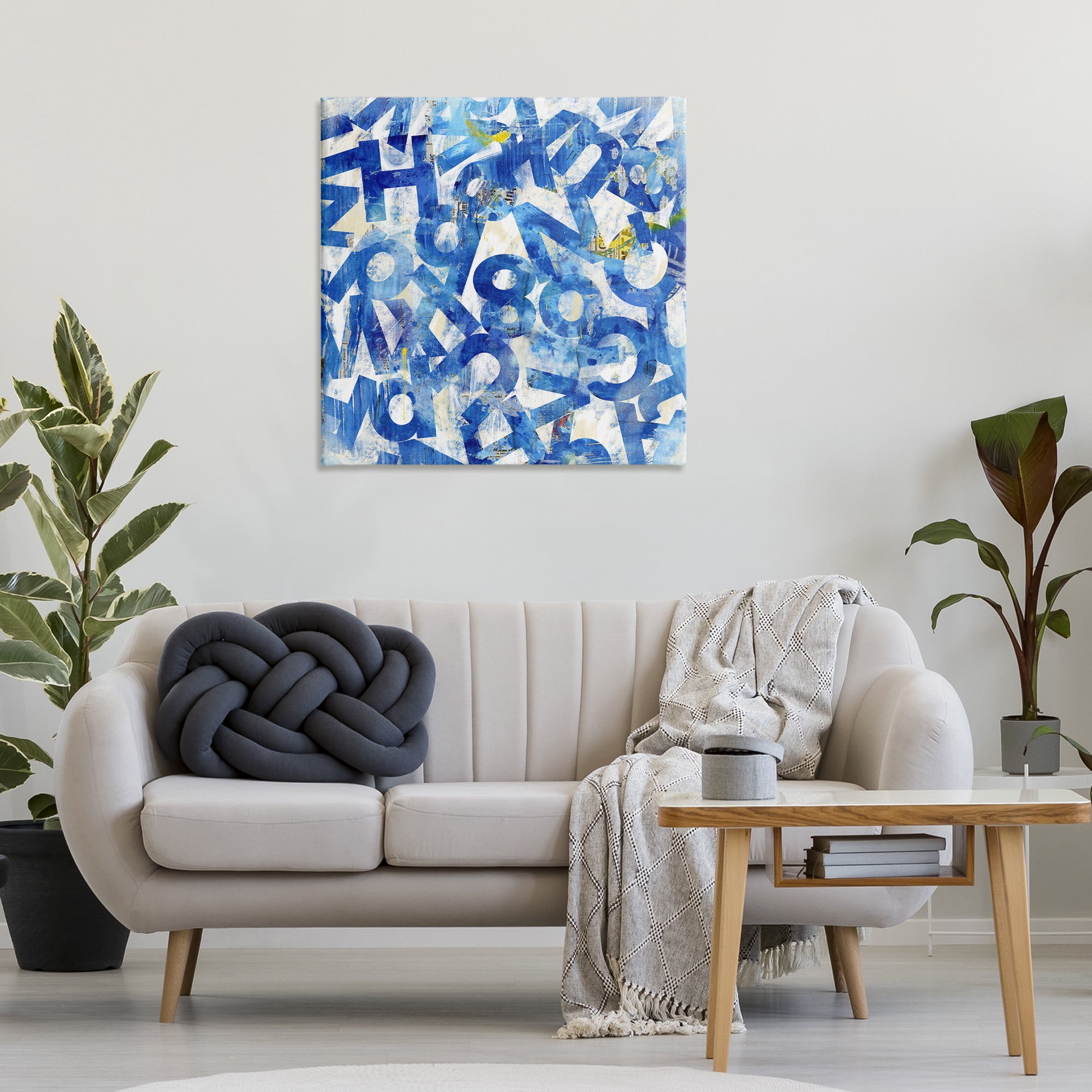 Stupell Industries Blue Typography Collage Abstract Painting Wrapped Canvas Art Print Wall Art, 30 x 30