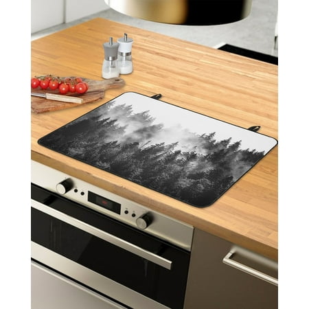 

Black Forest Stove Top Covers for Electric Stove Heat Insulation Fireproof Glass Cooktop Cover Counter Top Glass Stove Cover 29 x21 Black and White Natural Landscape Modern Abstract Art