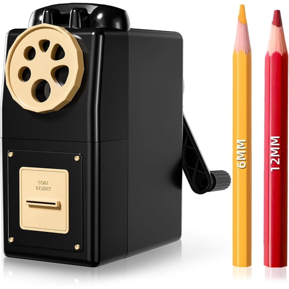 VALUNE Heavy Duty Desktop Manual Hand Crank Pencil Sharpener - Pencil Sharpener for Colored Pencils, Classroom & Professional Use