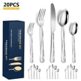 thumbnail image 1 of Juego de cubiertos de acero inoxidable 20 piezas, juego de cubiertos pulidos con espejo, 4 cuchillos Meterk Silver, 1 of 7