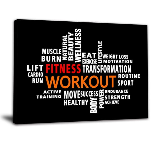 Workout Word Cloud Canvas Wall Art, Exercise Workout Gym Wall Art Fitness Inspirational Quotes Poster, Sports Motivational Print Wall Art, Home Gym Training Club Decor Framed Ready To Hang