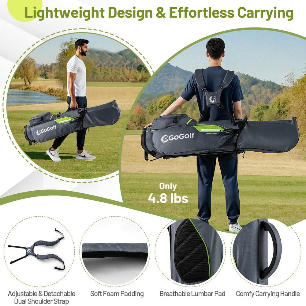 Resenkos Lightweight Golf Stand Bag with 8-Way Divider & 5 Pockets - Gray