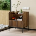 thumbnail image 3 of Glavbiku Mid Century Modern Nightstand Set of 2 with Charging Station, Glass Top 1 Drawer Walnut End Table for Bedroom, Living Room, 3 of 14