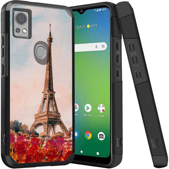 ANJ  Shockproof Dual Layer Slim Hard Case   Tempered Glass Cover Compatible with Icon 5, AT&T Motivate 4 - Oil Painting Eiffel