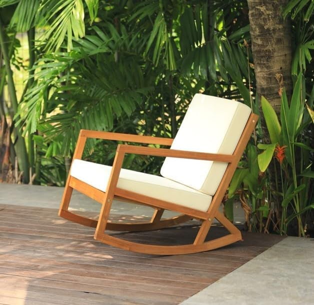 Patio Rocking Chairs with Premium Thick Cushion (Beige Version) - 500lbs Capacity