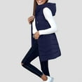thumbnail image 2 of felwors Women's Long Hooded Down Zip Vest - Lightweight Quilted Padding with Pockets Blue, XXXXL/XXXL, 2 of 6