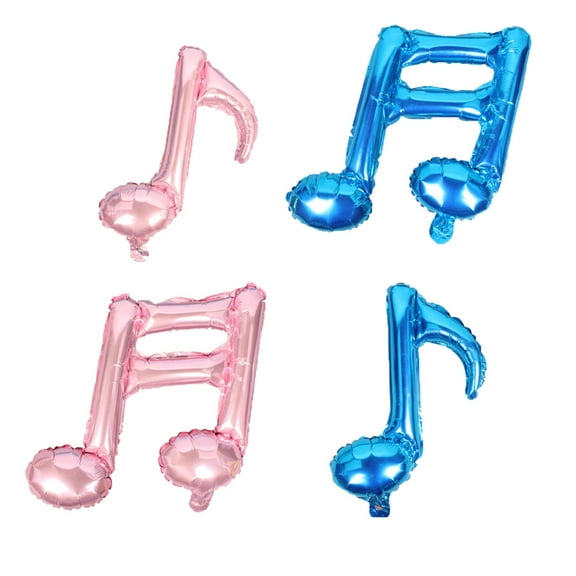 4pcs Birthday Party Decoration Aluminium Foil Balloons Musical Note Shape Creative Mylar Balloons (1pc Blue Single Note  1pc Blue Double Note  1pc Pink Single Note  1pc Pink Double Note)