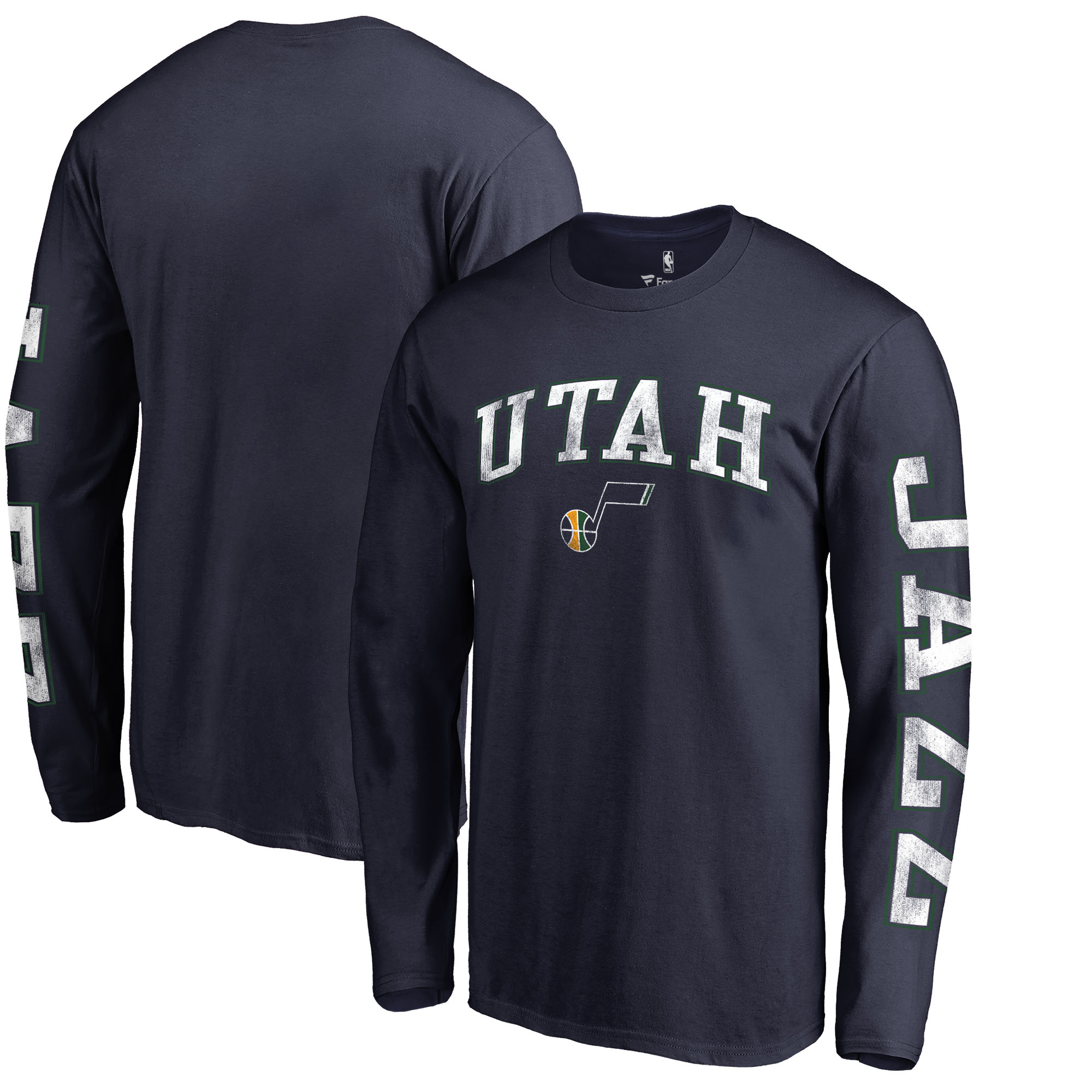 Utah Jazz Fanatics Branded Distressed Arch Primary Logo Long Sleeve T