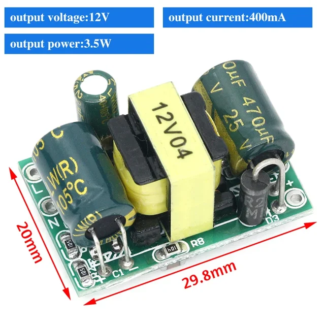 Convertisseur de Précision AC-DC 3.3V/5V/12V module d'Alimentation Transformateur AC 220v à 5v DC 1A 12W