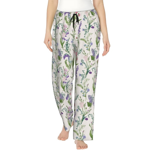 Balery Wisteria Flower Pantalones de pijama para mujer, pijamas ultraligeros, pantalones de estar por casa-Small