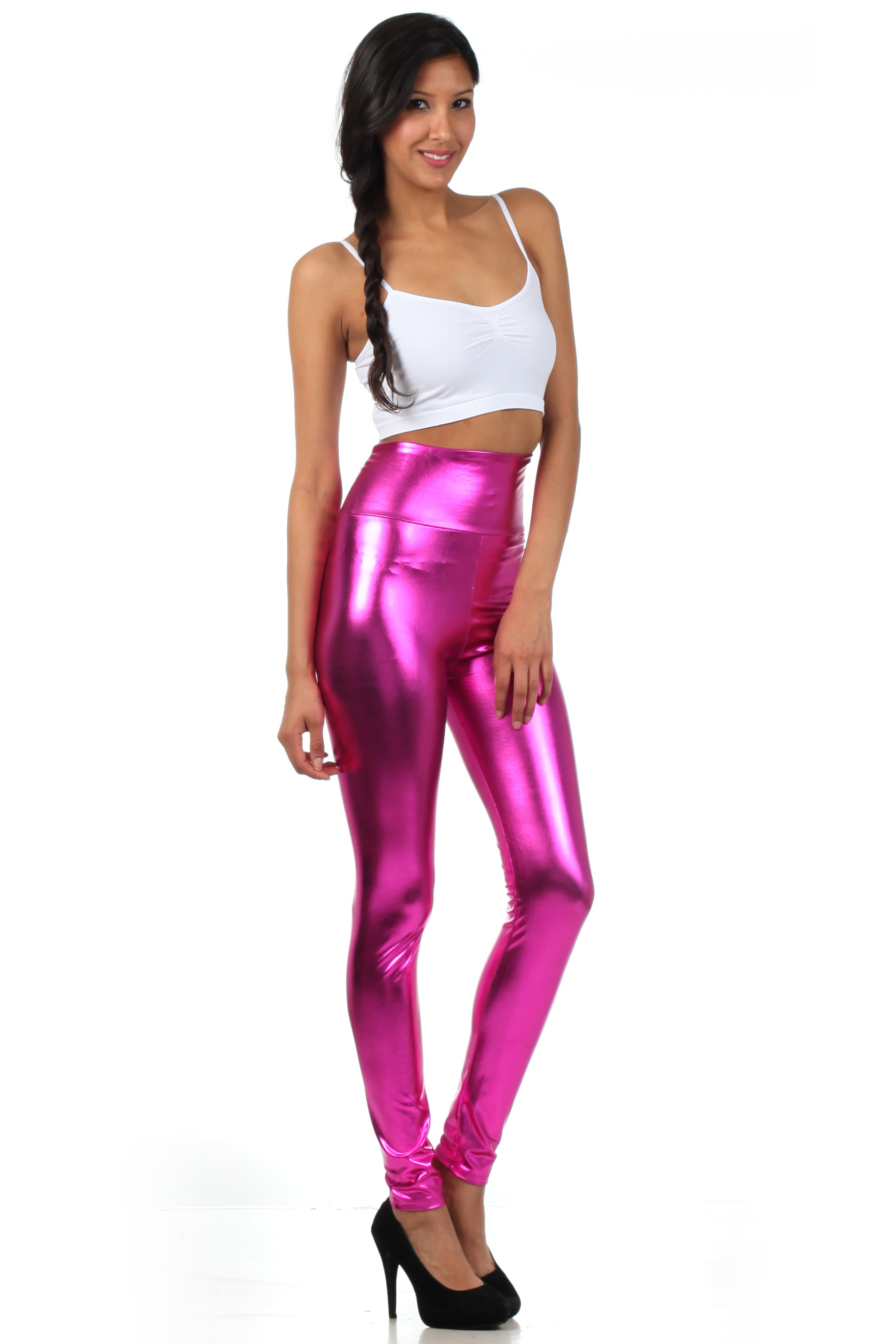 Diamond keep it Liquid Wet Look Shiny Metallic Stretch Leggings (S, Baby  Pink) at  Women's Clothing store
