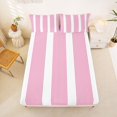 thumbnail image 4 of Castle Fairy Tribal Thin Vertical Stripe Bed Sheets 4-Piece,Minimalism Wide Band Full Size Sheets,Pink White,1 Flat Sheet, 1 Fitted Sheet and 2 Pillowcases, 4 of 7