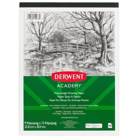 Derwent Academy Heavyweight Drawing Paper Pad, 40 Sheets, 9” x 12” (54978)