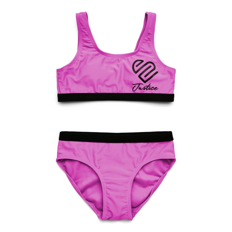 Justice Girls 2 Piece Logo Banded Bikini Swimsuit, Sizes 5-18 