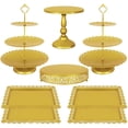 thumbnail image 1 of Juego de 8 piezas para tartas de metal, soporte de mesa de postre de 3 niveles, torre de exhibición de pasteles y bandeja para galletas para fiestas de cumpleaños, bodas, baby shower, 1 of 7