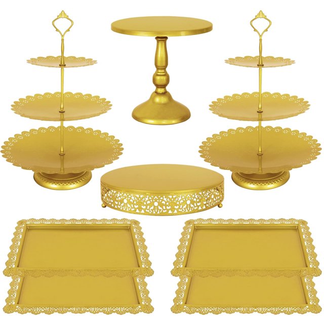 Juego de 8 piezas para tartas de metal, soporte de mesa de postre de 3 niveles, torre de exhibición de pasteles y bandeja para galletas para fiestas de cumpleaños, bodas, baby shower