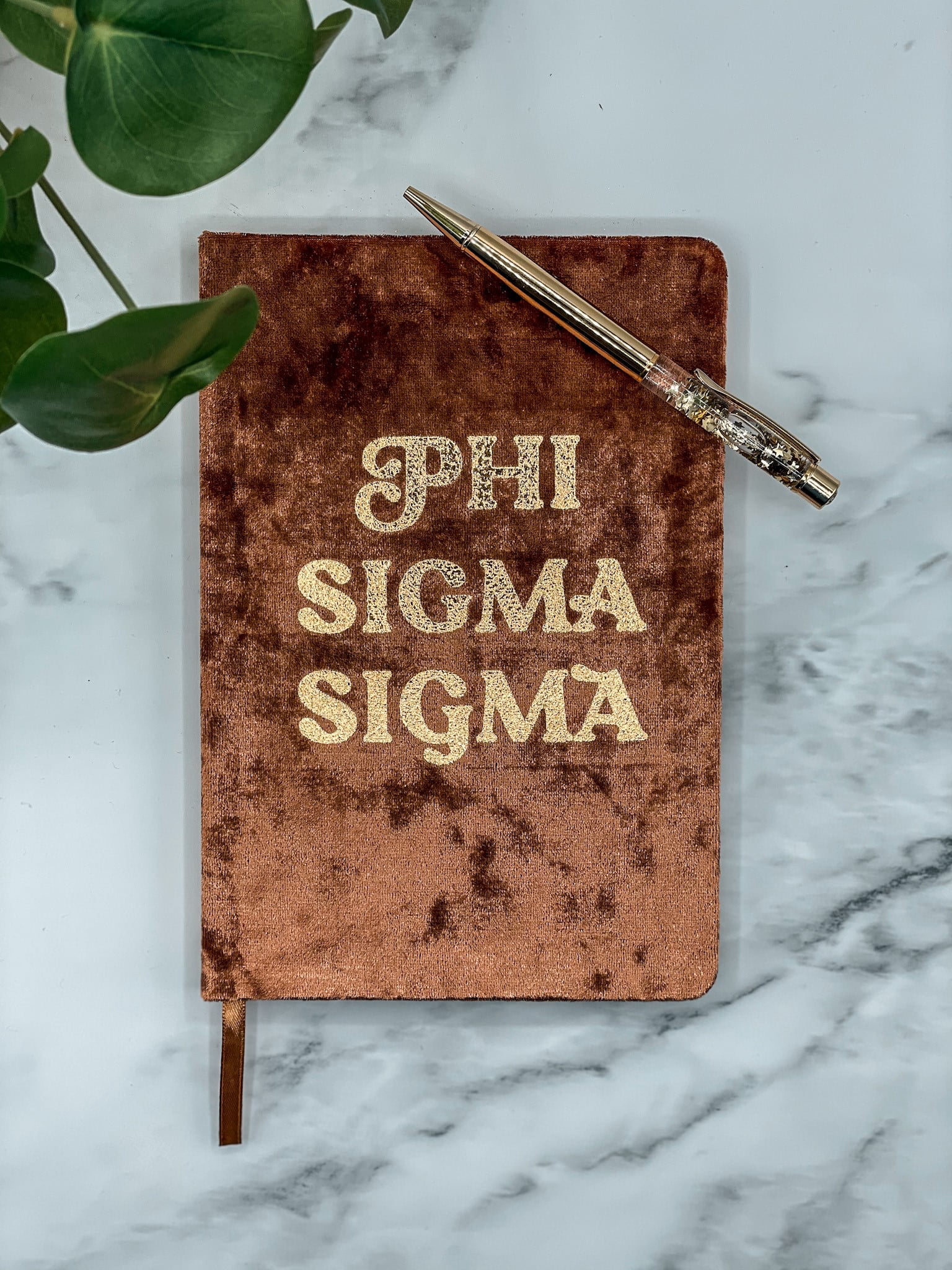Sorority Shop Phi Sigma Sigma Notebook - PSS Velvet Notebook, With Velvet Cover, Gold Foil Imprint, Satin Ribbon, 216 Lined Pages, Glued Binding - Sorority Journal