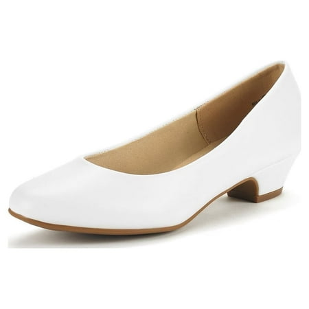 Dream Pairs Women Fashion Heel Pump Shoes Low Chunky Slip On Round Toe Shoes Comfort Pumps for Work Mila